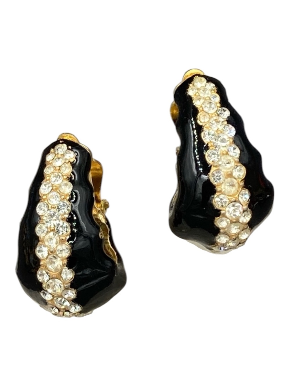 Vintage Ciner Black Enamel Rhinestone Earrings